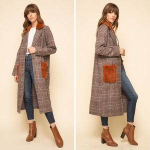 LAST 1! Fur Collar & Pocket Detail Plaid Maxi Coat